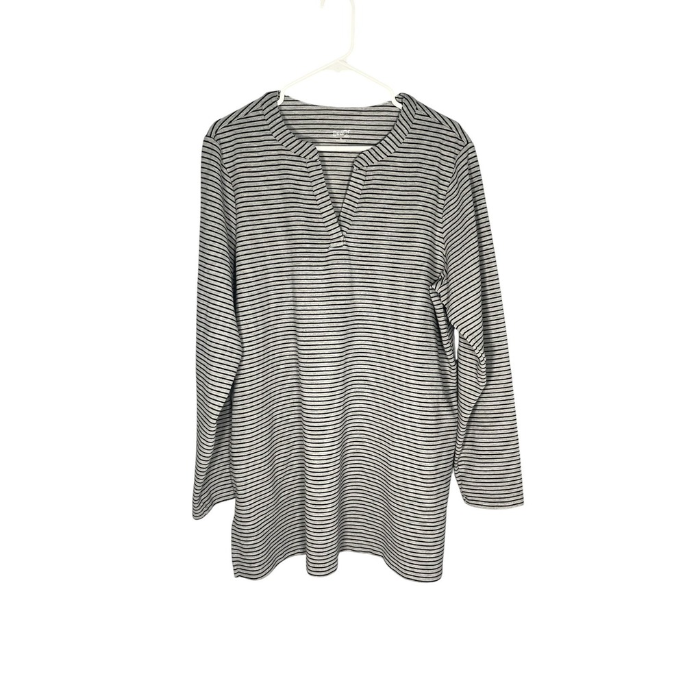 Duluth Trading Women's V Neck Heavyweight Pullover Shirt Stripe‎ XL Pockets